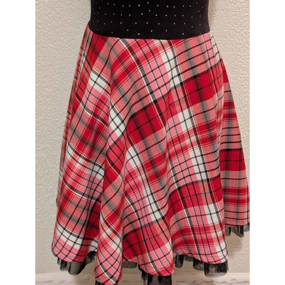 JUSTICE GIRLS SZ 18 SPARKLE BLACK DRESS WITH PLAID SKIRT PEEKING TULLE RED PLAID - Picture 3 of 11